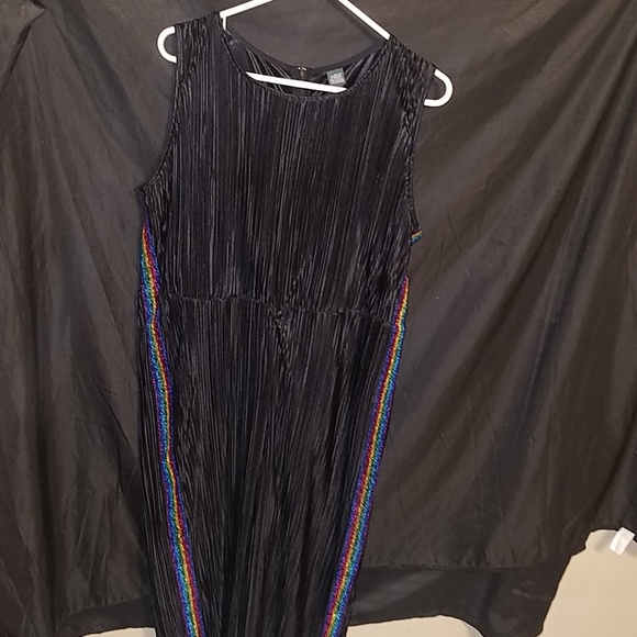 wild fable Pants - Black silk jumpsuit with rainbow stripe down sides